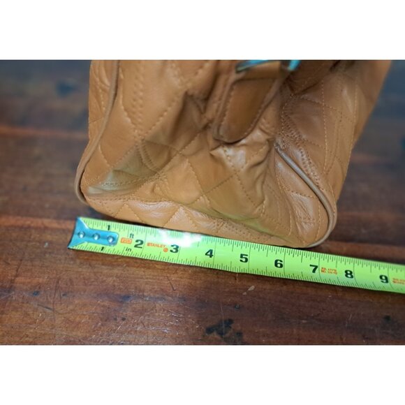 Women's Quilt Pattern Soft Faux Leather Tan Tote Shoulder Bag Handbag Purse - Picture 7 of 8